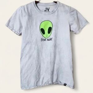 JV by Jac Vanek Alien Stay Away‎ Graphic T Shirt Light Gray Womens Size Small
